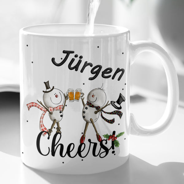 Glühweintasse personalisiert mit Namen Glühweinbecher weihnachtstasse geschenk weihnachtsfeier schneemänner mit cheers