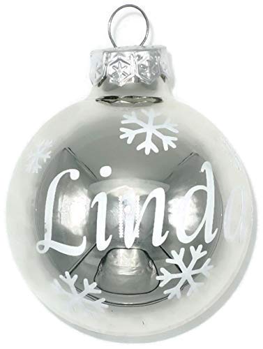 Weihnachtskugel mit Name aus Glas 6cm Wunschtext Silber Glänzend Personalisiert Christbaumkugel
