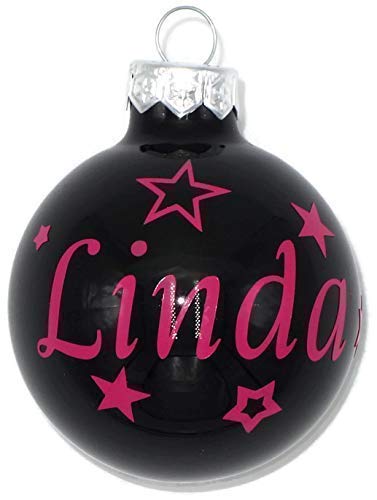 Weihnachtskugel mit Name aus Glas 6cm Wunschtext Schwarz Glänzend Personalisiert Christbaumkugel