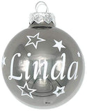 Weihnachtskugel mit Name aus Glas 6cm Wunschtext Silber Glänzend Personalisiert Christbaumkugel