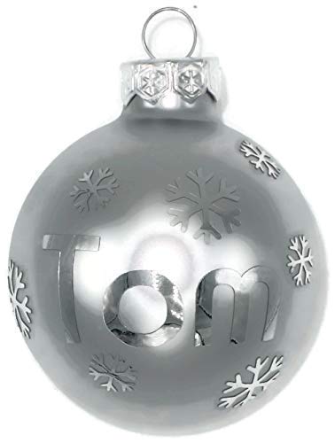 Weihnachtskugel mit Name aus Glas 6cm Wunschtext Silber Matt Personalisiert Christbaumkugel