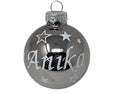 Weihnachtskugel mit Name aus Glas 6cm Wunschtext Grau Glänzend Personalisierte Christbaumkugel