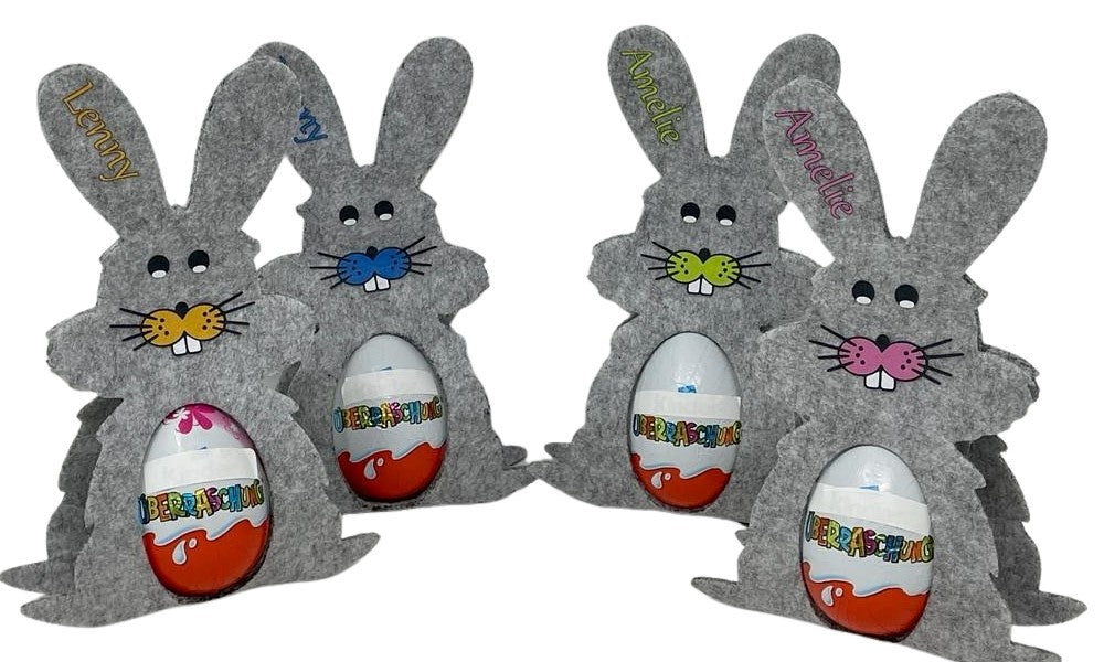 Osterhase mit namen aus Filz Ü-Ei halter eierhalter oster geschenk personalisiert osterei hell