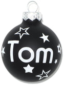 Weihnachtskugel mit Name aus Glas 6cm Wunschtext Schwarz Matt Personalisiert Christbaumkugel