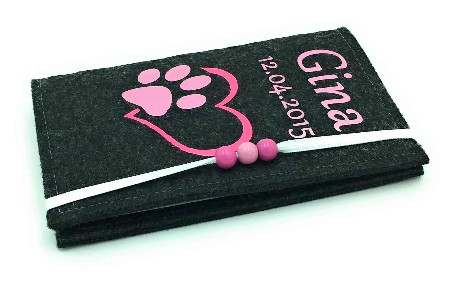 Stilvolle Hülle für Hundepass mit pinkem Pfotenherz – ideal für Hundefans.