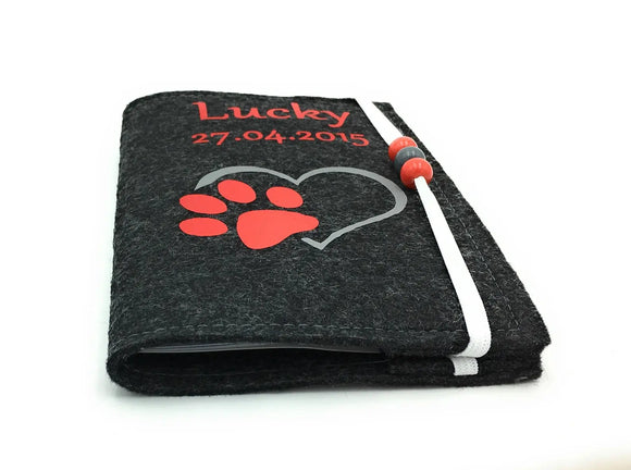 EU-Heimtierausweis / Impfpass / Herz Pfote rot/ mit Namen Hülle Hund