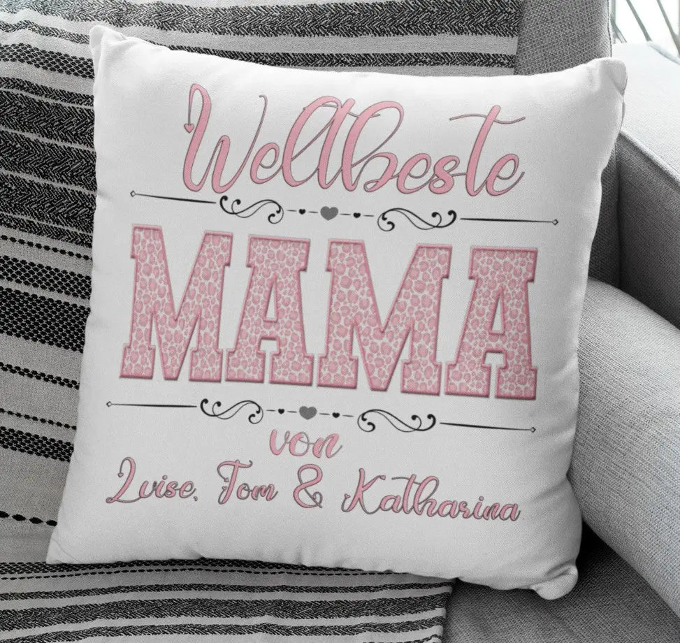 Weltbeste Mama – personalisiertes Kissen in Rosa mit Namen