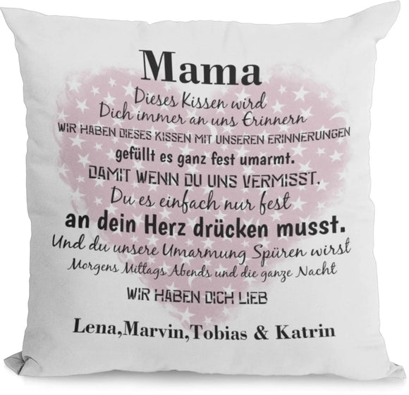 Geschenk für Mama – weißes Kissen mit Herz und Widmung