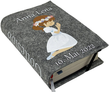 Gotteslobhülle mit Namen aus Filz Blumenmädchen Braun Gesangbuch einband Kommunion gotteslob hülle Fadensalat-shop