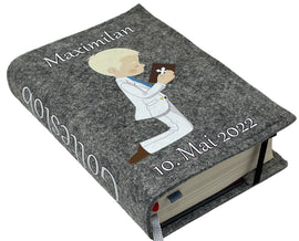 Gotteslobhülle mit Namen aus Filz Gebetsbuch Junge Blond Gesangbuch einband Kommunion gotteslob hülle Fadensalat-shop