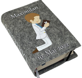 Gotteslobhülle mit Namen aus Filz Gebetsbuch Junge Braun Gesangbuch einband Kommunion gotteslob hülle Fadensalat-shop