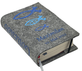 Gotteslobhülle mit Namen aus Filz einband Fische Blau Gesangbuch einband Kommunion gotteslob hülle Fadensalat-shop