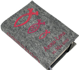 Gotteslobhülle mit Namen aus Filz einband Fische Rot Gesangbuch einband Kommunion gotteslob hülle Fadensalat-shop