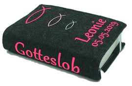 Gotteslobhülle mit Namen aus filz Fische Pink rosa Fadensalat-shop