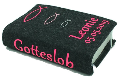Gotteslobhülle mit Namen aus filz Fische Pink rosa Fadensalat-shop