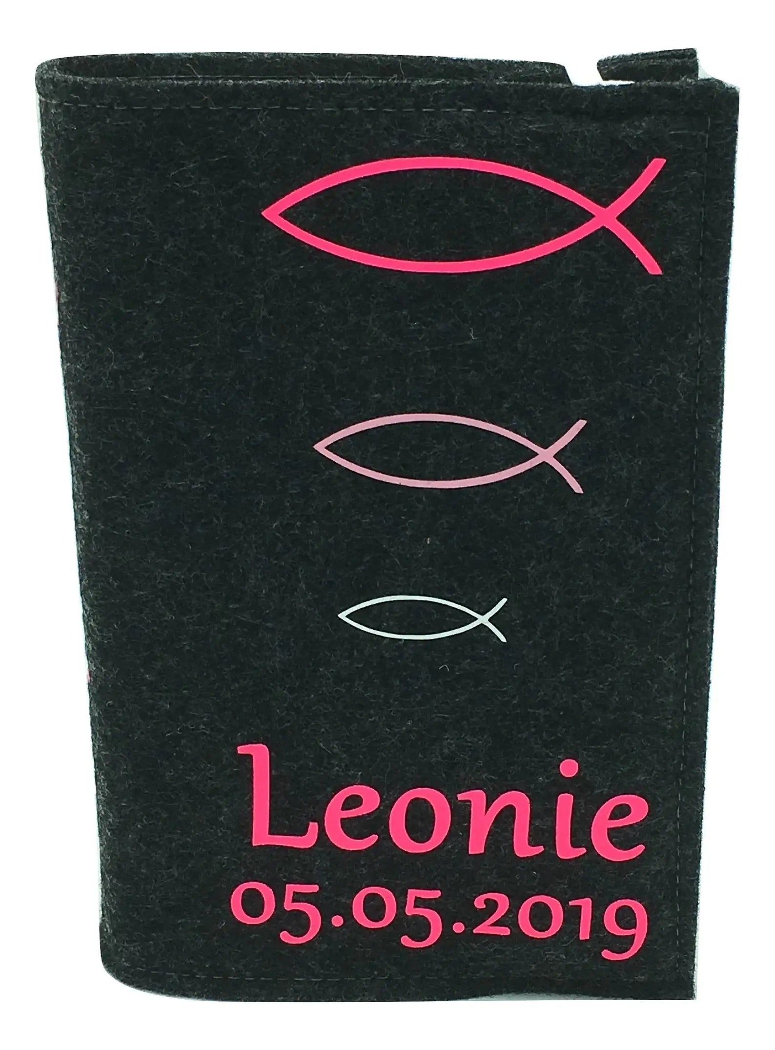 Gotteslobhülle mit Namen aus filz Fische Pink rosa Fadensalat-shop