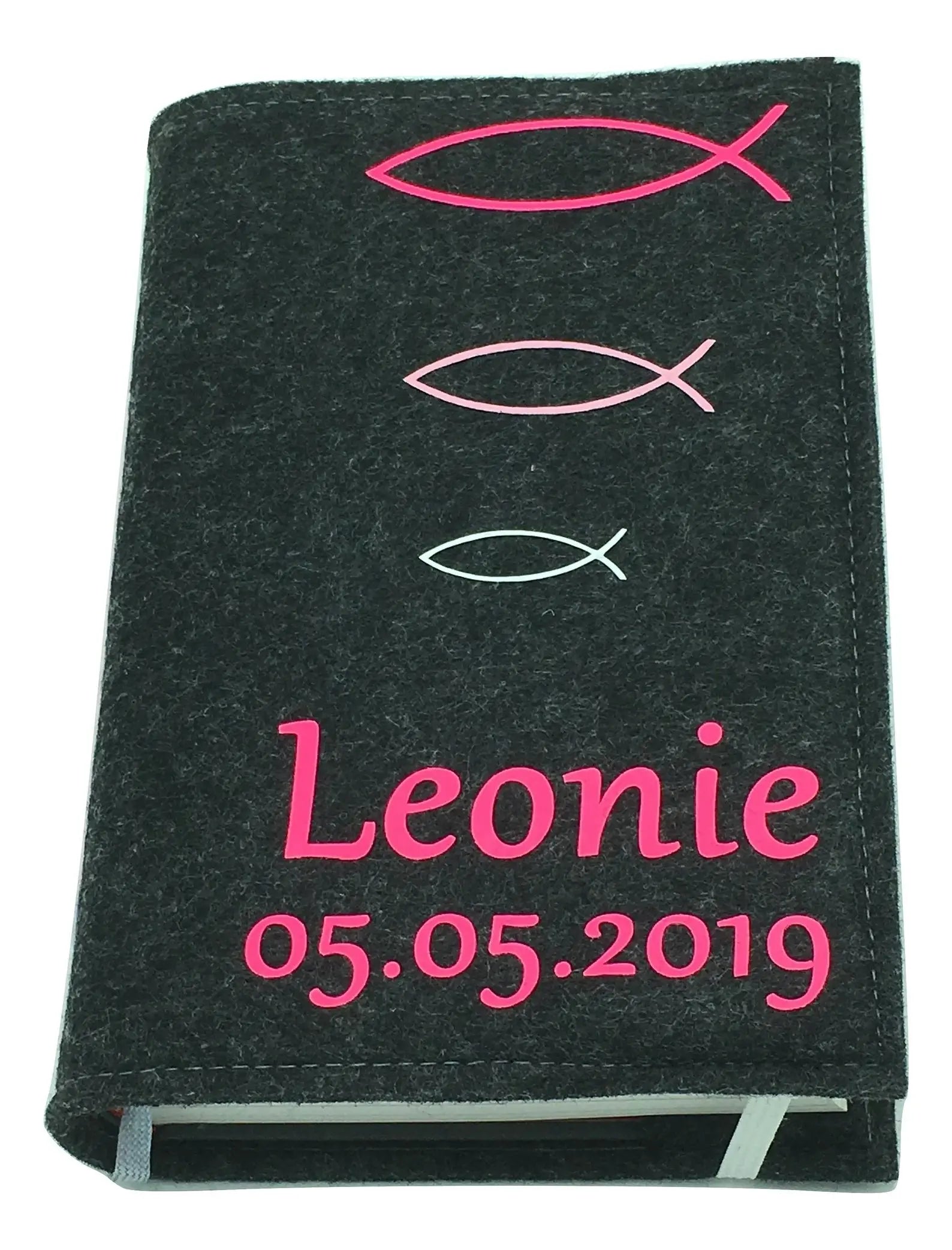 Gotteslobhülle mit Namen aus filz Fische Pink rosa Fadensalat-shop