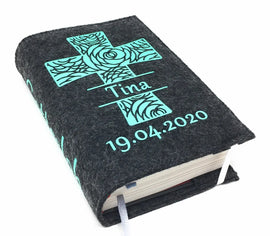 Gotteslobhülle mit Namen aus filz Kreuz Mint Gesangbuch Hülle Kommunion Fadensalat-shop