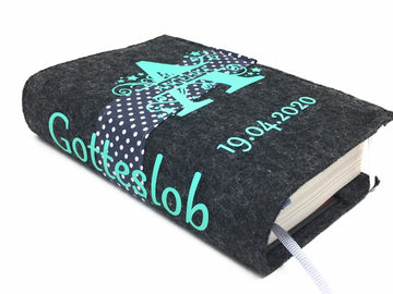 Gotteslobhülle mit Namen aus filz Monogramm Mint gesangbuchhülle Kommunion Fadensalat-shop