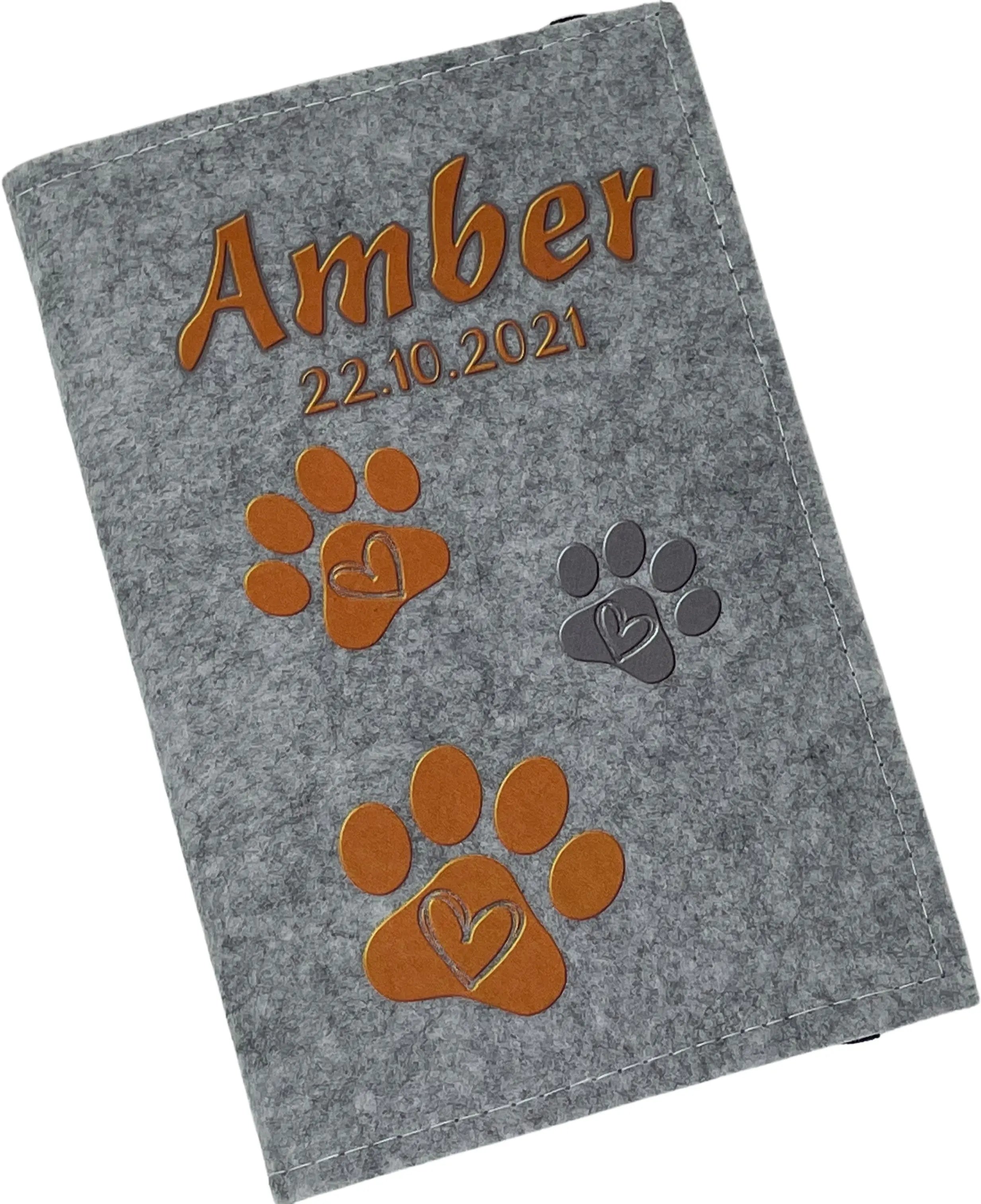 Heimtierausweis Hülle personalisiert – Filz Pfötchen Orange ...