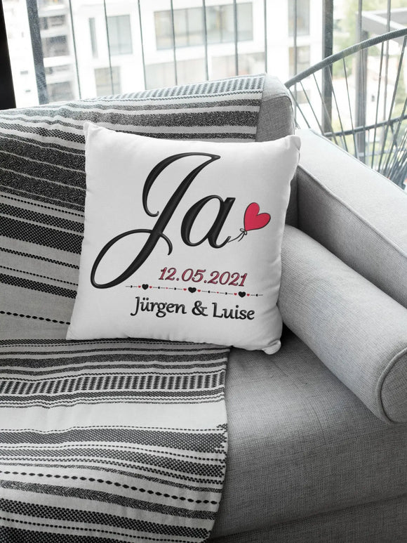 Hochzeitsgeschenk Personalisiertes Hochzeitskissen Geschenk zur Hochzeit mit Namen Wir sagen Ja Fadensalat-shop