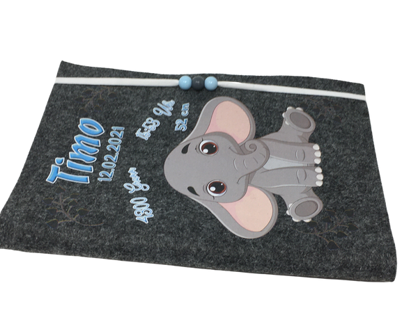 U Heft Hülle Filz mit Namen datum Impfpass fach Elefant untersuchungsheft hülle personalisiert geschenk geburt dunkel