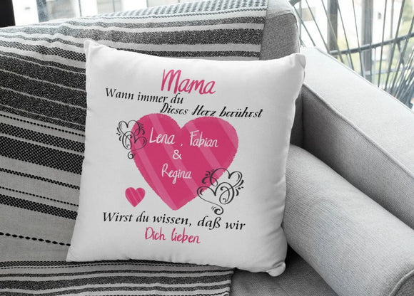 Mama Kissen personalisiert mit Ornament-Herzen und Text