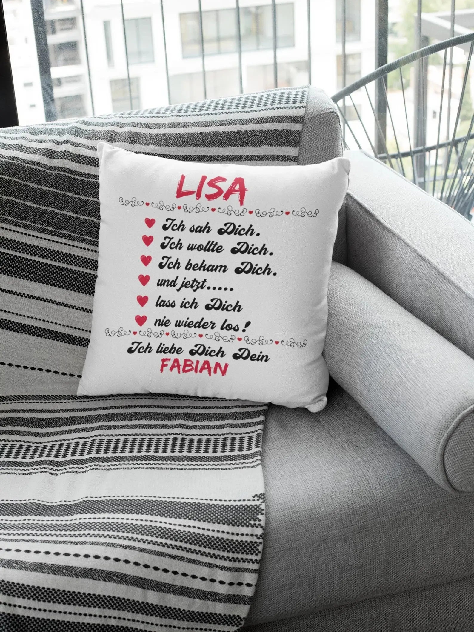 Kissen Mit Namen Datum Ich sah dich ,ich liebe dich Hochzeitstag Valentinstags Geschenk Freund Freundin Geburtstag Fadensalat-shop