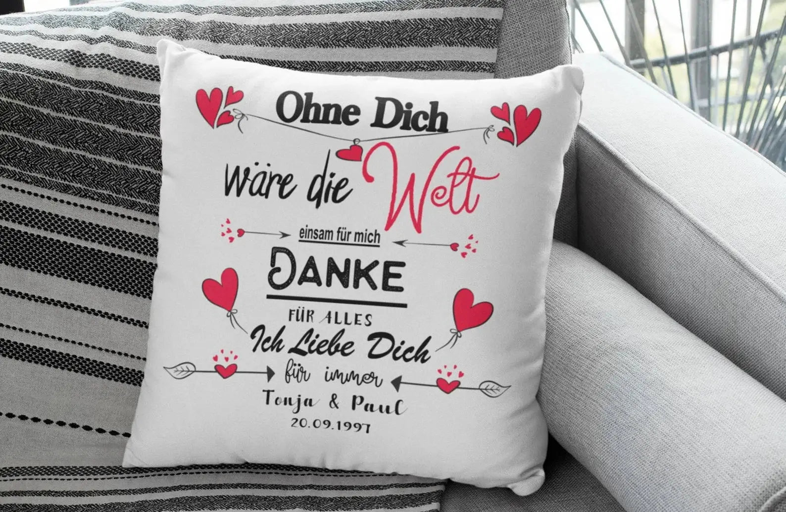 Kissen Mit Namen Datum Ohne dich wäre die welt Hochzeitstag Valentinstags Geschenk Freund Freundin Geburtstag