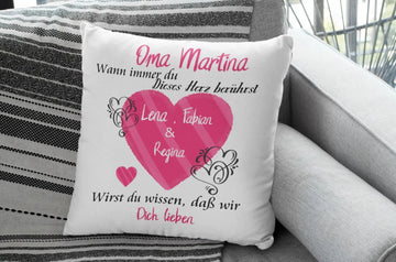 Kissen Oma geschenk mit Namen herzberührt Individuell personalisiert einzahl mehrzahl enkelnamen dekokissen Fadensalat-shop