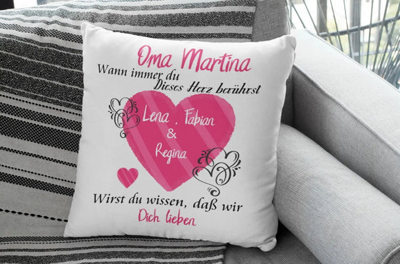 Kissen Oma geschenk mit Namen herzberührt Individuell personalisiert einzahl mehrzahl enkelnamen dekokissen Fadensalat-shop