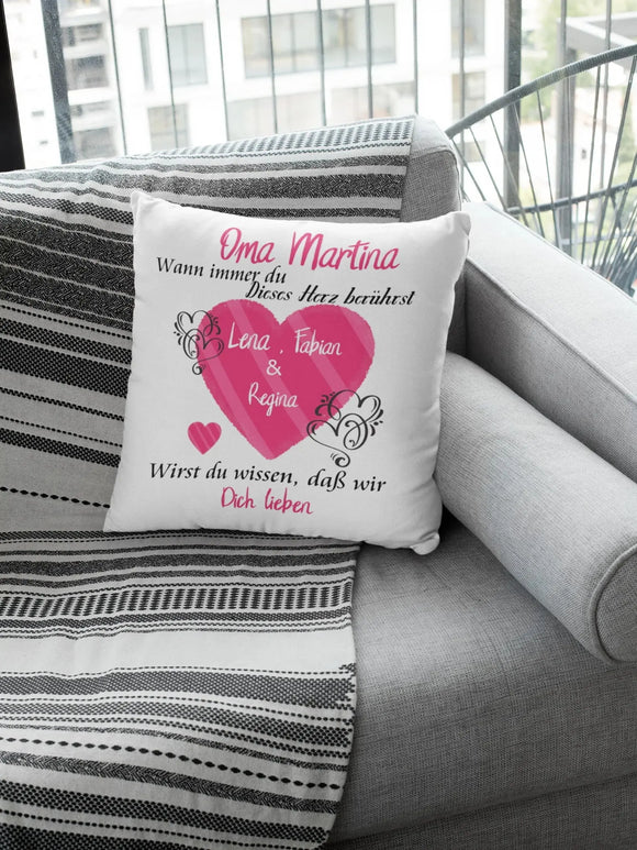 Kissen Oma geschenk mit Namen herzberührt Individuell personalisiert einzahl mehrzahl enkelnamen dekokissen Fadensalat-shop