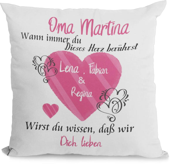 Kissen Oma geschenk mit Namen herzberührt Individuell personalisiert einzahl mehrzahl enkelnamen dekokissen Fadensalat-shop