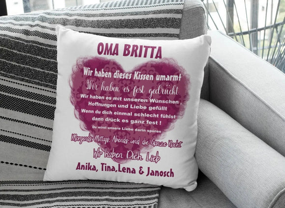 Kissen Oma geschenk mit Namen wir haben es umarmt Individuell personalisiert einzahl mehrzahl enkelnamen dekokisse Fadensalat-shop