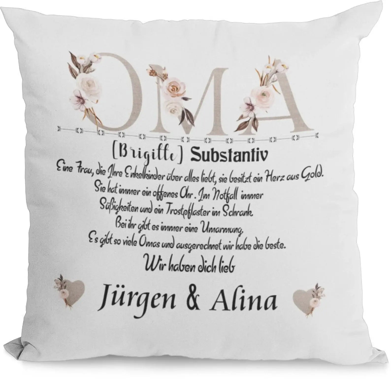 Oma Kissen personalisiert – florale Initialen, hochwertiger Druck