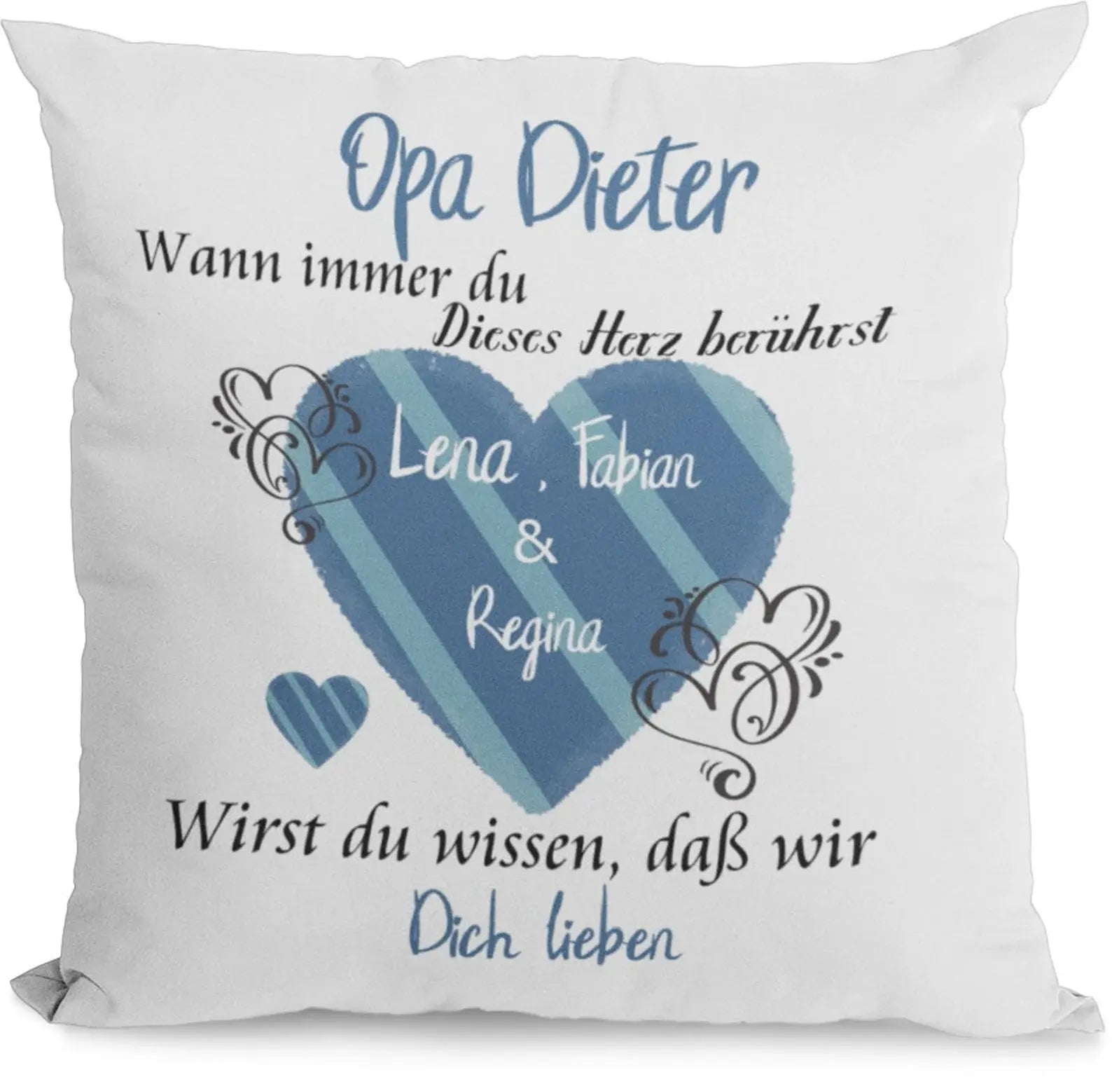 Kissen Opa geschenk mit Namen Herzberührt Individuell personalisiert einzahl mehrzahl enkelnamen dekokissen Fadensalat-shop