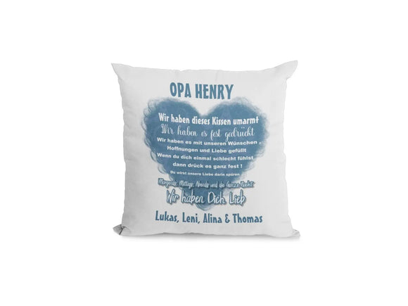 Geschenk für Opa – Kissen mit Spruch und Namen in Blau
