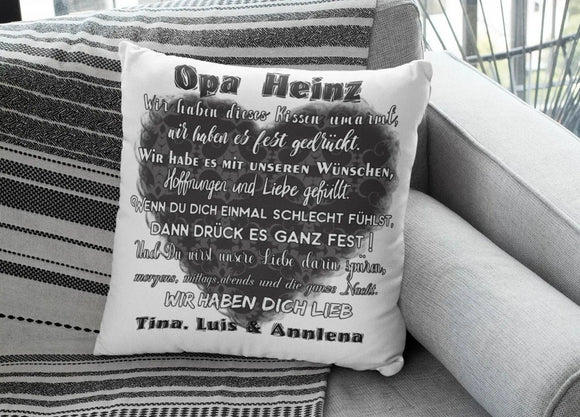 Opa Kissen personalisiert mit großem Herzmotiv und Namen