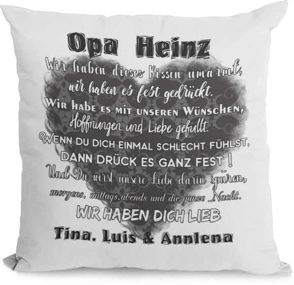 Personalisiertes Sofakissen für Opa mit Herzdesign und Typomix