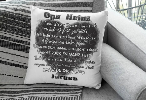 Individuell gestaltetes Opa Kissen – Herz und personalisierte Botschaft