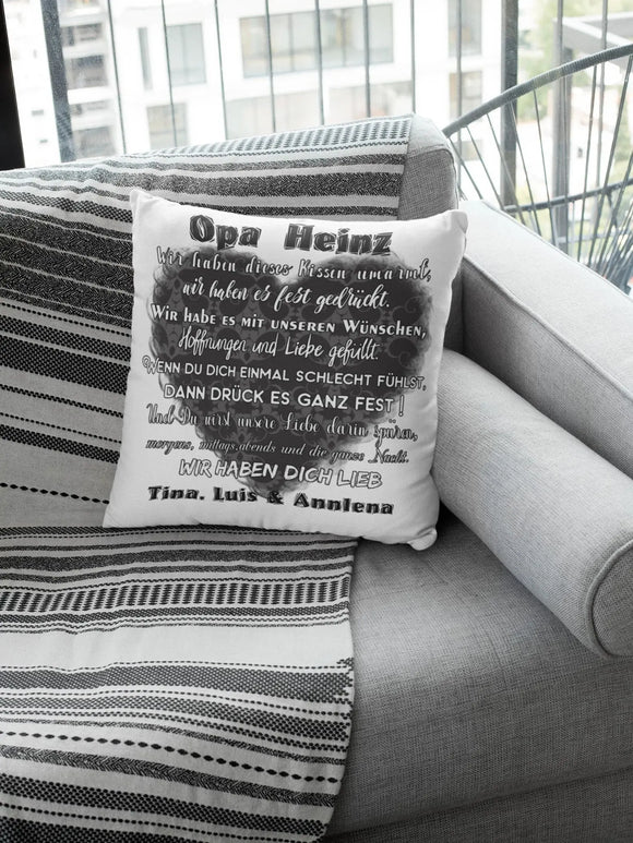 Kuschelkissen für Opa mit Herzmotiv und Namen der Enkel