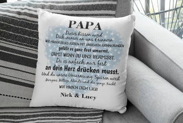 Kissen Papa geschenk mit Namen erinnerung Individuell personalisiert einzahl mehrzahl Kindernamen dekokissen Vatertag Fadensalat-shop