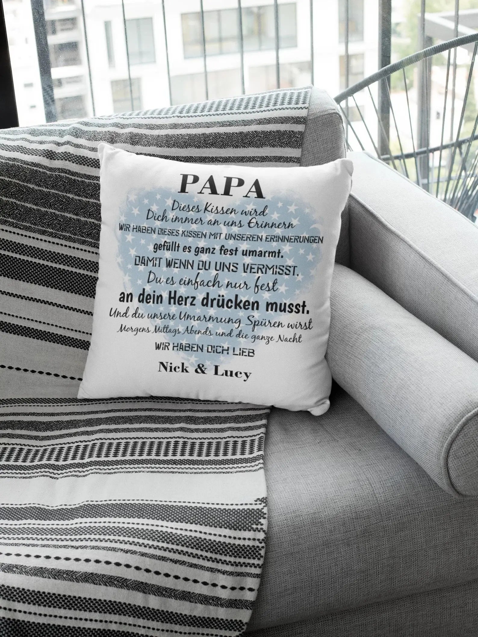 Kissen Papa geschenk mit Namen erinnerung Individuell personalisiert einzahl mehrzahl Kindernamen dekokissen Vatertag Fadensalat-shop