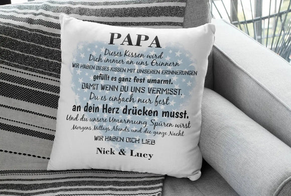 Kissen Papa geschenk mit Namen erinnerung Individuell personalisiert einzahl mehrzahl Kindernamen dekokissen Vatertag Fadensalat-shop