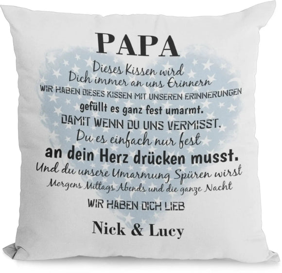 Kissen Papa geschenk mit Namen erinnerung Individuell personalisiert einzahl mehrzahl Kindernamen dekokissen Vatertag Fadensalat-shop