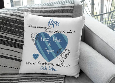 Kissen Papa geschenk mit Namen herzberührt Individuell personalisiert einzahl mehrzahl Kindernamen dekokissen Fadensalat-shop