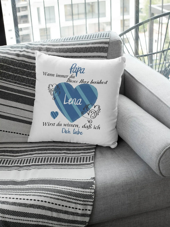 Kissen Papa geschenk mit Namen herzberührt Individuell personalisiert einzahl mehrzahl Kindernamen dekokissen Fadensalat-shop