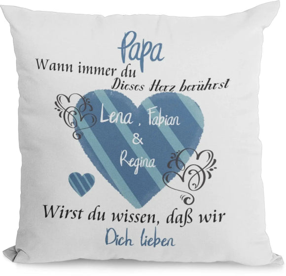 Kissen Papa geschenk mit Namen herzberührt Individuell personalisiert einzahl mehrzahl Kindernamen dekokissen Fadensalat-shop