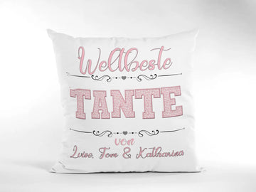 Weltbeste Tante – personalisiertes Kissen in Rosa mit Namen