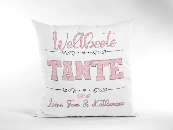 Weltbeste Tante – personalisiertes Kissen in Rosa mit Namen